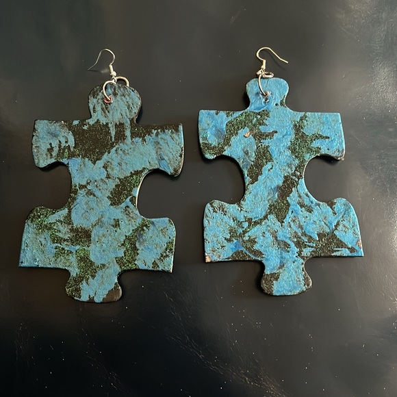 Blue & Black Puzzle Earrings - Picture 13 of 16
